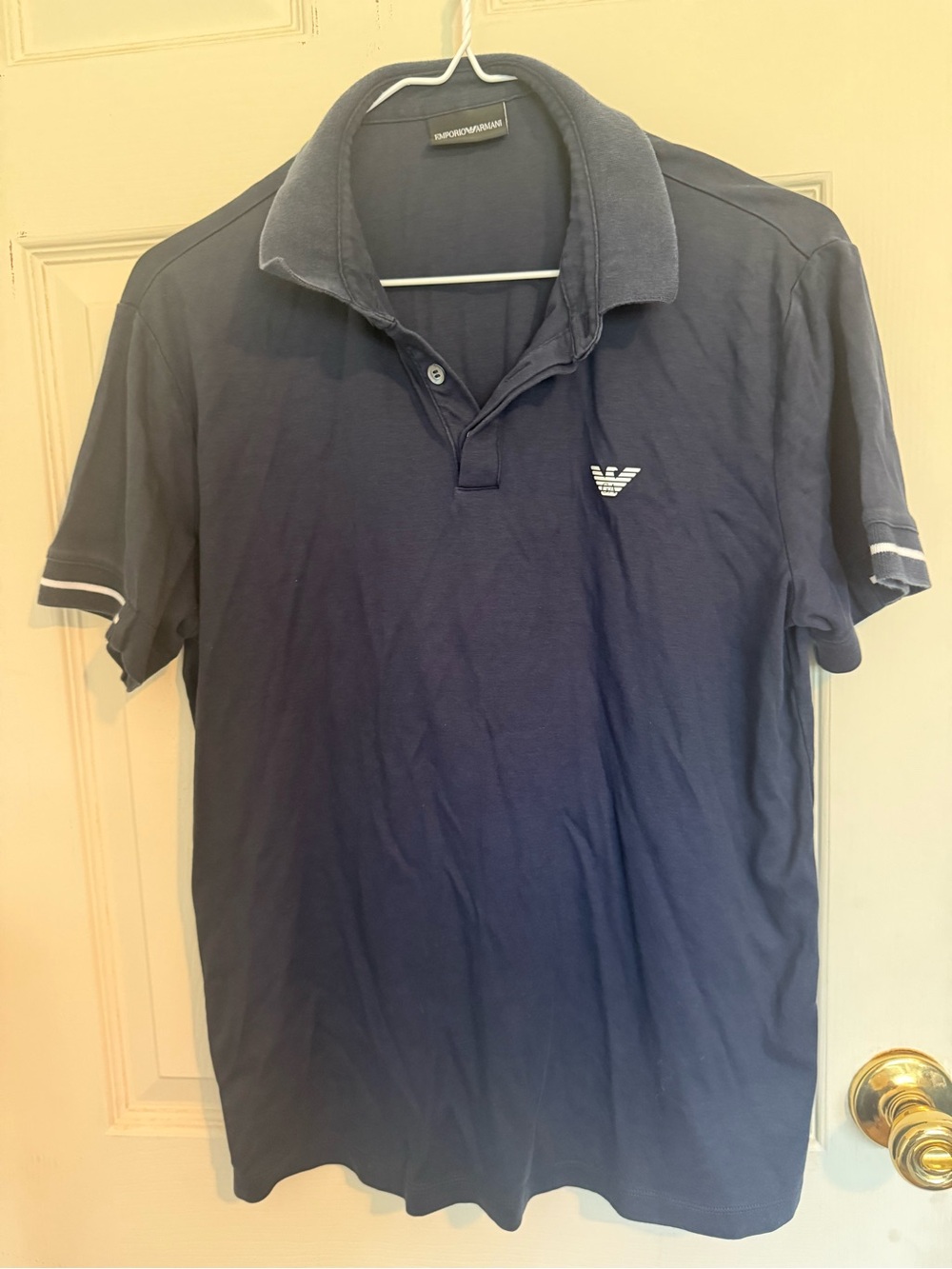 Emporio Armani Men's Dark Blue Polo with Contrast Trim